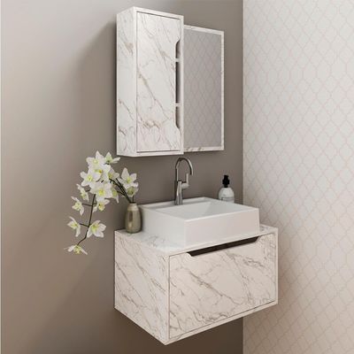 Conjunto 3 Peças Para Banheiro Bn3630x46x48 Marmore Branco Tecno Mobili Marmore Branco