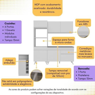Cozinha Compacta Com Bancada Americana/mesa Veneza Multimóveis Mp2211 Branco Branco