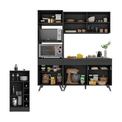 Cozinha Compacta Com Bancada Americana/mesa Veneza Multimóveis Mp2211 Preto Preto