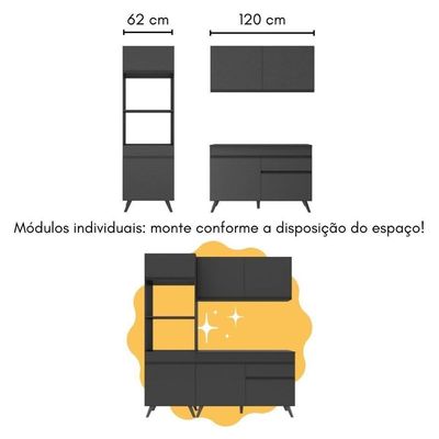 Cozinha Compacta Com Bancada Americana/mesa Veneza Multimóveis Mp2211 Preto Preto