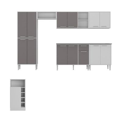 Armário De Cozinha Modulado Com Bancada Americana Xangai Multimóveis Mp2206 Branco/lacca Fumê Branco/lacca Fumê