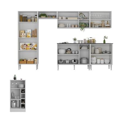 Armário De Cozinha Modulado Com Bancada Americana Xangai Multimóveis Mp2206 Branco/lacca Fumê Branco/lacca Fumê