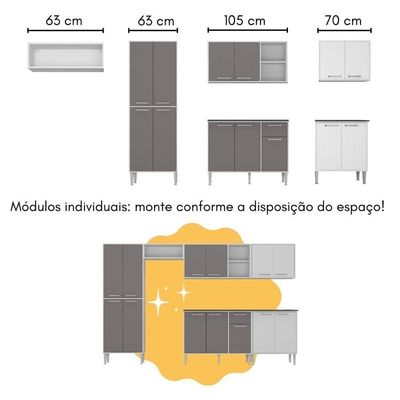 Armário De Cozinha Modulado Com Bancada Americana Xangai Multimóveis Mp2206 Branco/lacca Fumê Branco/lacca Fumê
