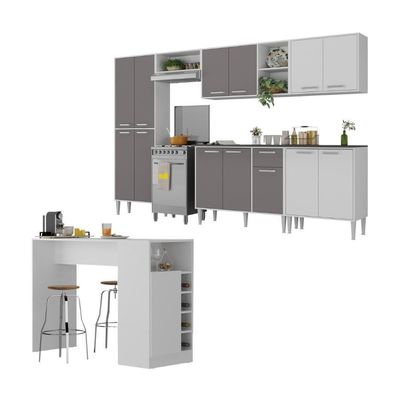 Armário De Cozinha Modulado Com Bancada Americana Xangai Multimóveis Mp2206 Branco/lacca Fumê Branco/lacca Fumê