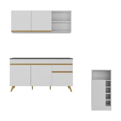 Armário De Cozinha Compacta Com Mesa Gourmet Veneza Multimóveis Mp2201 Branco/dourado Branco/dourado
