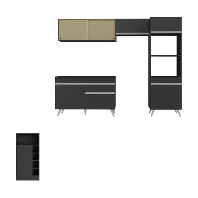 Armário De Cozinha Modulado Com Bancada Americana Multimóveis Mp2209 Preto/branco Preto/branco