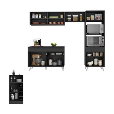 Armário De Cozinha Modulado Com Bancada Americana Multimóveis Mp2209 Preto/branco Preto/branco