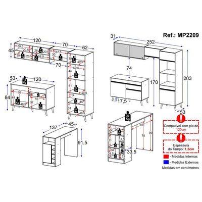 Armário De Cozinha Modulado Com Bancada Americana Multimóveis Mp2209 Preto/branco Preto/branco