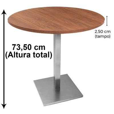 Mesa Alpha Inox 77,50 Cm (altura) Com Tampo Em Mdp Redonda 70 Cm Imbuia