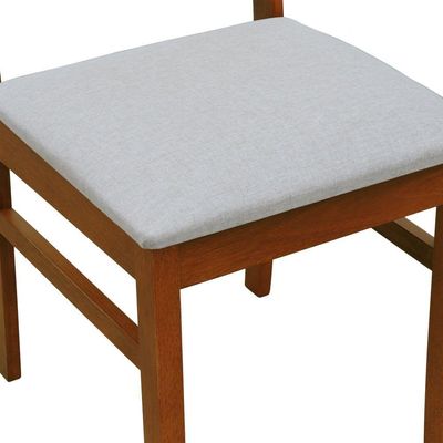 Kit 2 Cadeiras Madeira Maciça Lyon Encosto Telinha Natural - Amêndoa Assento Estofado Linho Bege Mescla Impermeável