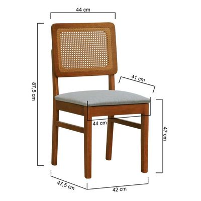 Kit 2 Cadeiras Madeira Maciça Lyon Encosto Telinha Amêndoa - Amêndoa Assento Estofado Linho Cinza Mescla Impermeável