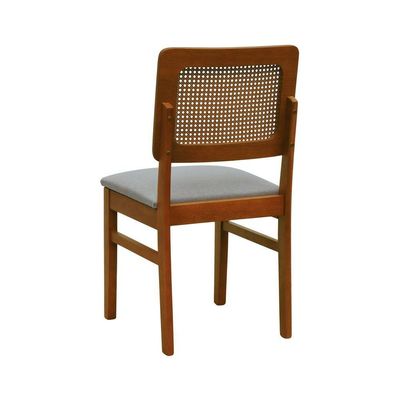 Kit 2 Cadeiras Madeira Maciça Lyon Encosto Telinha Amêndoa - Amêndoa Assento Estofado Linho Cinza Mescla Impermeável