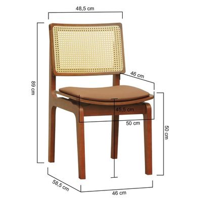 Kit 2 Cadeiras Gus Madeira Maciça Encosto Telinha Assento Anatômico - Amêndoa Estofado Corano Caramelo