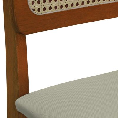 Kit 2 Cadeiras Madeira Maciça Lyon Encosto Telinha Natural - Amêndoa Assento Estofado Linho Bege