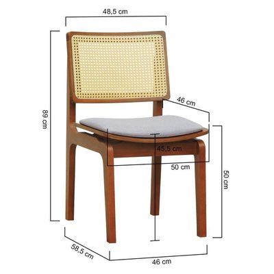 Kit 2 Cadeiras Gus Madeira Maciça Encosto Telinha Assento Anatômico - Amêndoa Estofado Linho Bege Mescla Impermeável