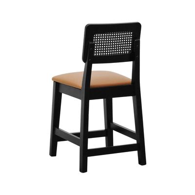 Kit 2 Banquetas Madeira Maciça Assento Estofado Preto Assento Estofado Corano Caramelo
