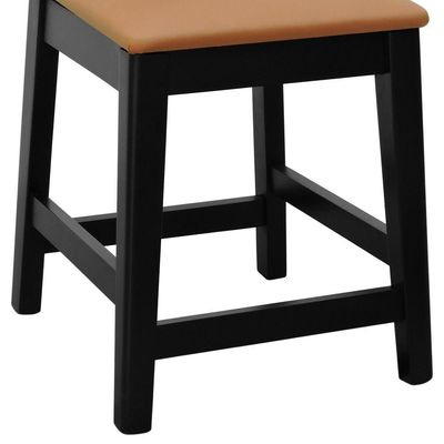 Kit 2 Banquetas Madeira Maciça Assento Estofado Preto Assento Estofado Corano Caramelo
