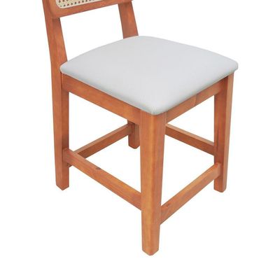 Kit 2 Banquetas Baixa-cadeira Gabi Madeira Maciça Encosto Telinha - Amêndoa Assento Estofado Corano Bege