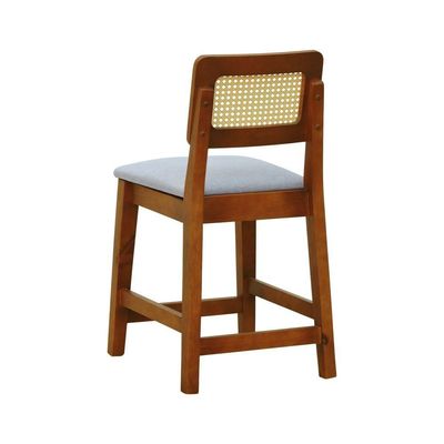 Kit 2 Banquetas Baixa-cadeira Gabi Madeira Maciça Encosto Telinha - Amêndoa Assento Estof. Linho Bege Mescla Impermeável