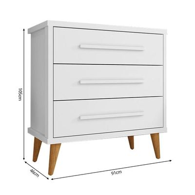 Cômoda Retrô Para Quarto 3 Gavetas Belvedere - Branco - Cor: Branco