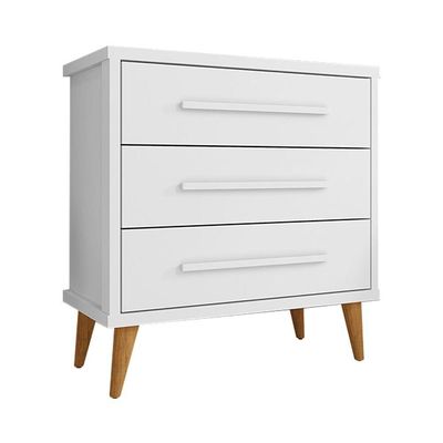 Cômoda Retrô Para Quarto 3 Gavetas Belvedere - Branco - Cor: Branco