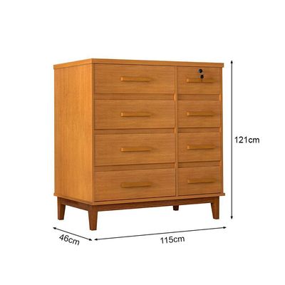 Cômoda Para Quarto 8 Gavetas Detroit Nature - Cor: Marrom