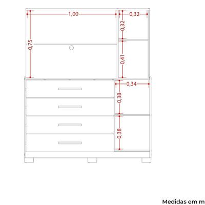 Cômoda Com Painel Para Tv 43 Ilha Bela 4 Gavetas Branco Fosco Liso