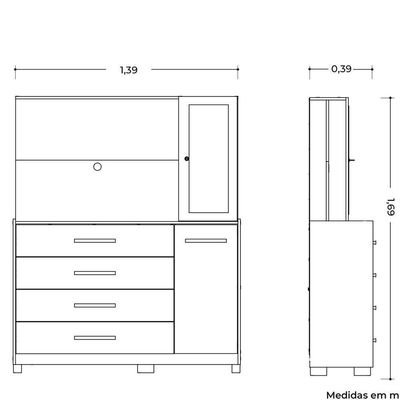 Cômoda Com Painel Para Tv 43 Ilha Bela 4 Gavetas Branco Fosco Liso