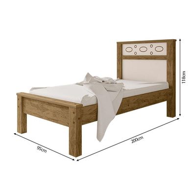Cama Solteiro Em Mdf Las Vegas - Amêndoa-off White - Cor: Marrom