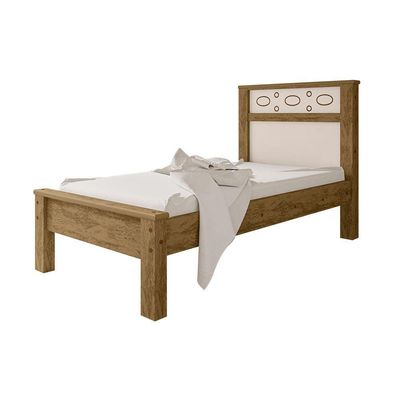 Cama Solteiro Em Mdf Las Vegas - Amêndoa-off White - Cor: Marrom