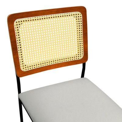 Cadeira Lyon Metal Encosto Anatômico Telinha Natural Assento Estofado - Preto-amêndoa Linho Bege