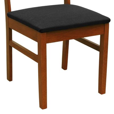 Cadeira Lyon Madeira Maciça Encosto Telinha Natural - Amêndoa Assento Estofado Linho Preto Textura