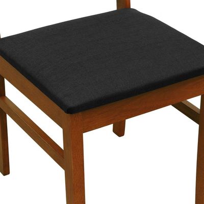 Cadeira Lyon Madeira Maciça Encosto Telinha Natural - Amêndoa Assento Estofado Linho Preto Textura