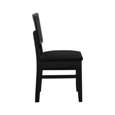 Cadeira Lyon Madeira Maciça Encosto Telinha - Preto Assento Estofado Linho Preto Textura