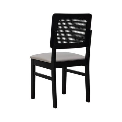 Cadeira Lyon Madeira Maciça Encosto Telinha - Preto Assento Estofado Linho Bege