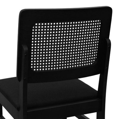 Cadeira Lyon Madeira Maciça Encosto Telinha - Preto Assento Estofado Linho Preto Textura