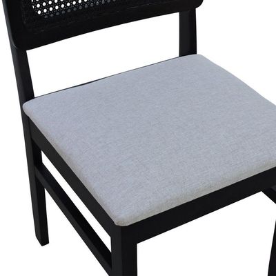 Cadeira Lyon Madeira Maciça Encosto Telinha - Preto Assento Estofado Linho Bege Mescla Impermeável