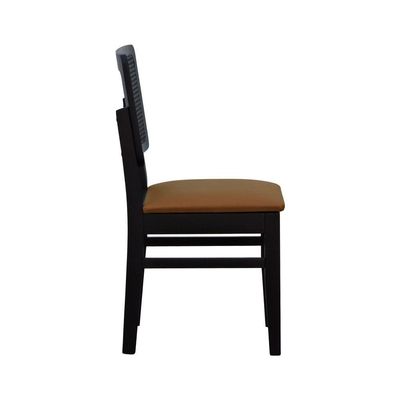 Cadeira Lyon Madeira Maciça Encosto Telinha - Preto Assento Estofado Corano Caramelo