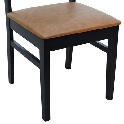 Cadeira Lyon Madeira Maciça Encosto Telinha - Preto Assento Estofado Corano Marrom Mescla