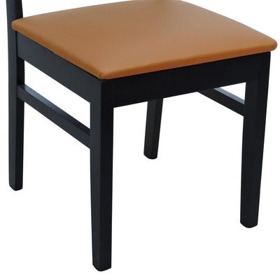 Cadeira Lyon Madeira Maciça Encosto Telinha - Preto Assento Estofado Corano Caramelo