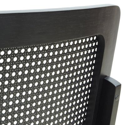 Cadeira Lyon Madeira Maciça Encosto Telinha - Preto Assento Estofado Corano Bege