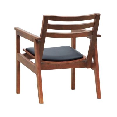 Poltrona Cairo Madeira Maciça Encosto Ripado Assento Anatômico - Amêndoa Estofado Corano Preto
