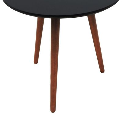Mesa Lateral Tripé Tampo Mdf E Pés Madeira Eucalipto Maciço - Amêndoa Preto