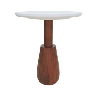 Mesa Lateral Torneada Tampo Redondo ø42 Amêndoa-branco