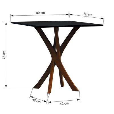 Mesa De Jantar Tiê Tampo Quadrado 80x80 Amêndoa-preto