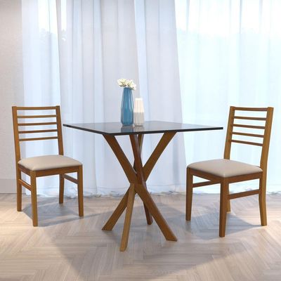 Mesa De Jantar Tiê Tampo Quadrado 80x80 Amêndoa-preto