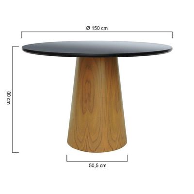 Mesa De Jantar Tampo Em Vidro Base Cone Laminado Cinamomo Natural Tampo ø150 Preto-vidro Preto