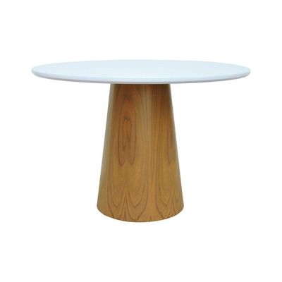 Mesa De Jantar Tampo Em Vidro Base Cone Laminado Cinamomo Natural Tampo ø150 Branco-vidro Branco
