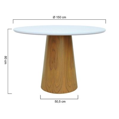 Mesa De Jantar Tampo Em Vidro Base Cone Laminado Cinamomo Natural Tampo ø150 Branco-vidro Branco