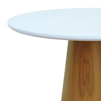 Mesa De Jantar Tampo Em Vidro Base Cone Laminado Cinamomo Natural Tampo ø150 Branco-vidro Branco